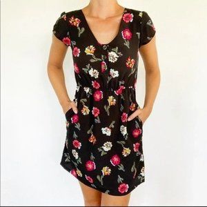 Tucker for Target Women Floral A Line Dress Front Button Short Sleeve Black SZ S